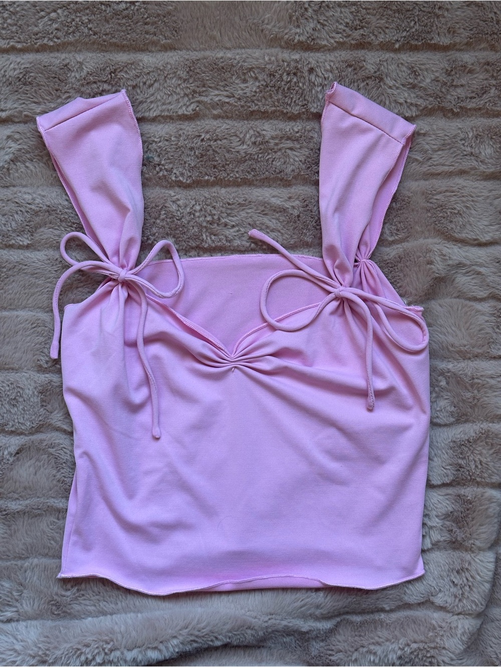 Pink Tie-Shoulder Crop Tank Top